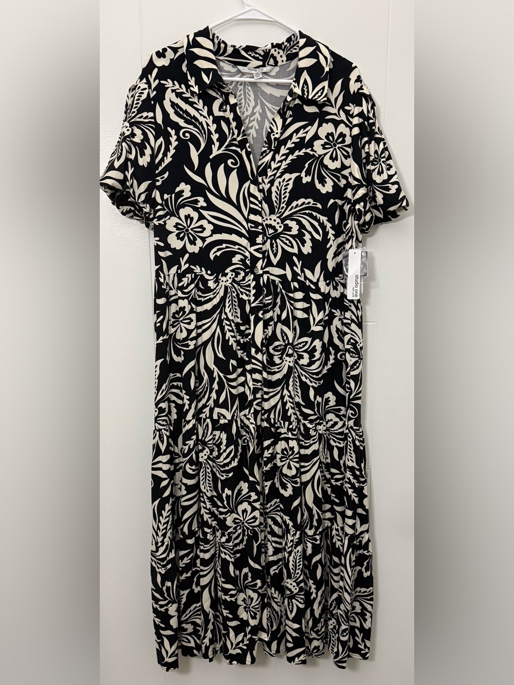 Studio One Black & Cream Floral Tiered Maxi Dress